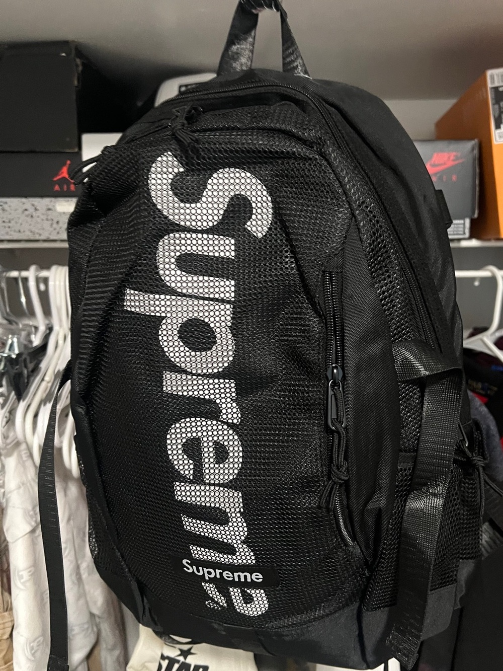Supreme Black Backpack with White Vertical Logo